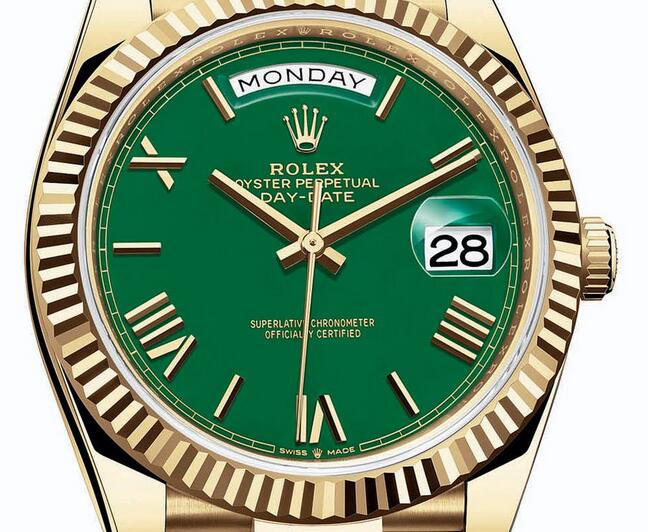 The Swiss Luxury Rolex Day-Date 40 Replica Watches With Green Lacquered Dial