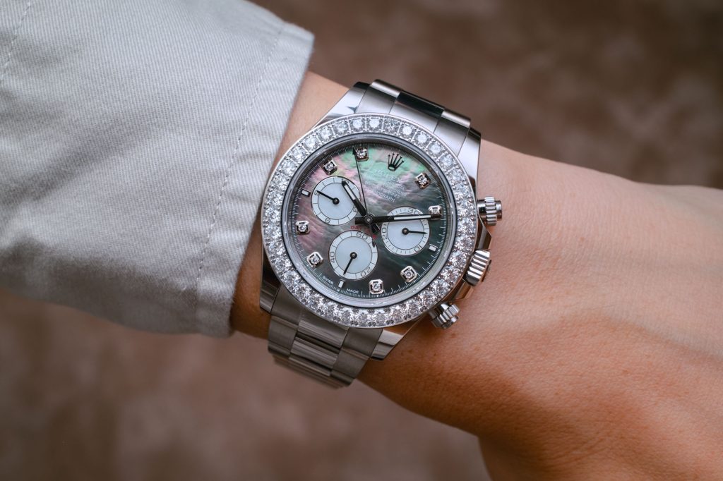 Hands-On: Swiss Replica Rolex Daytona Chronograph Watches With Mother-Of-Pearl Dials And Diamond Bezels